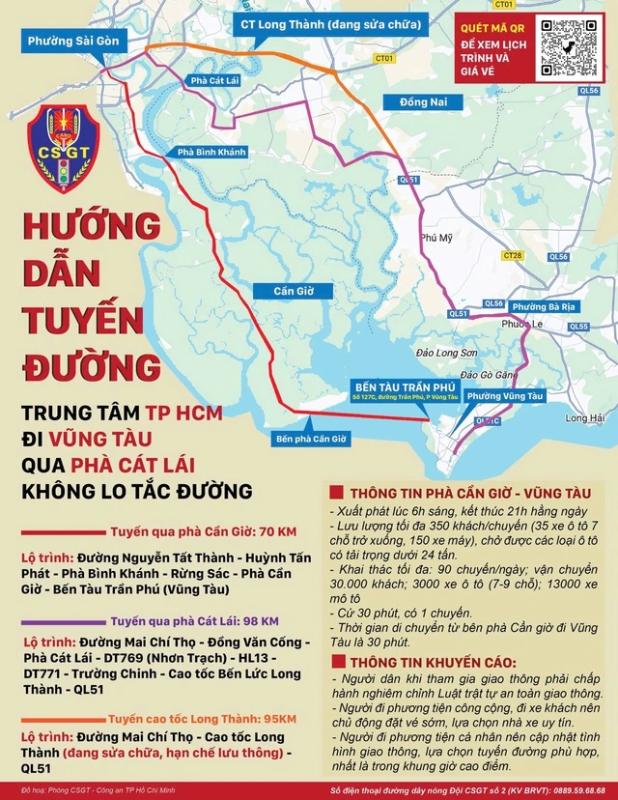 CSGT hướng dẫn lưu thông từ trung tâm TP.HCM đi Vũng Tàu qua phà Cát Lái - Ảnh 1.