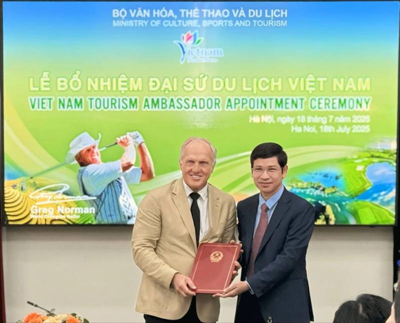 Huyền thoại golf Greg Norman được tái bổ nhiệm cương vị Đại sứ Du lịch Việt Nam - Ảnh 1. Huyền thoại golf Greg Norman được tái bổ nhiệm cương vị Đại sứ Du lịch Việt Nam - Ảnh 1.