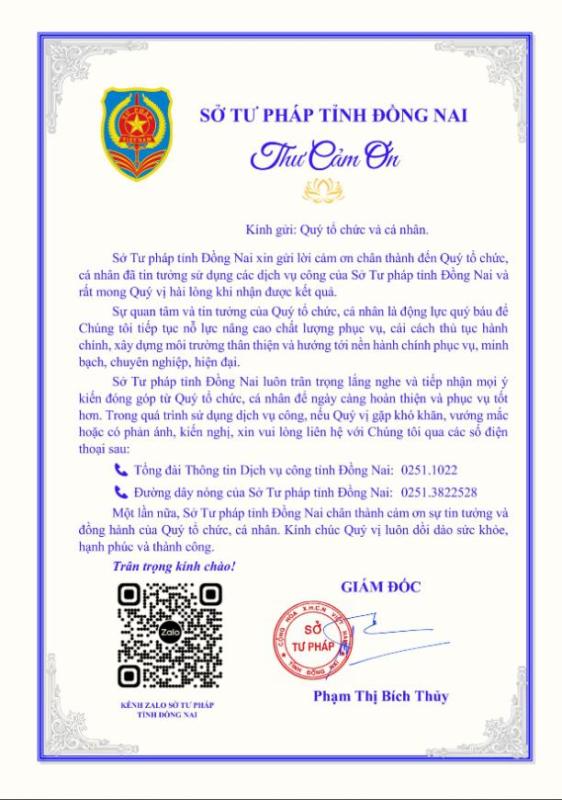 Đồng Nai: Gửi thư cảm ơn người dân, doanh nghiệp khi thực hiện dịch vụ công - Ảnh 1.