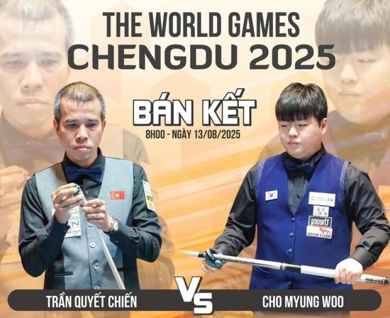 Xác định bán kết billiards World Games: Trần Quyết Chiến đấu thần đồng Hàn Quốc khi nào?- Ảnh 1. Xác định bán kết billiards World Games: Trần Quyết Chiến đấu thần đồng Hàn Quốc khi nào?- Ảnh 1.