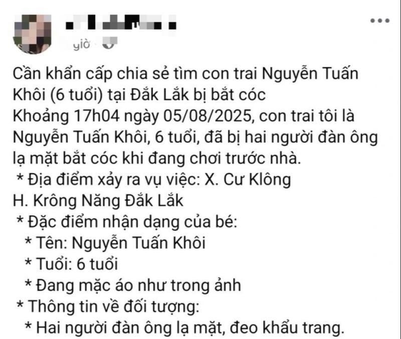 Đăng tin giả tìm con trai bị người lạ bắt cóc - Ảnh 1.
