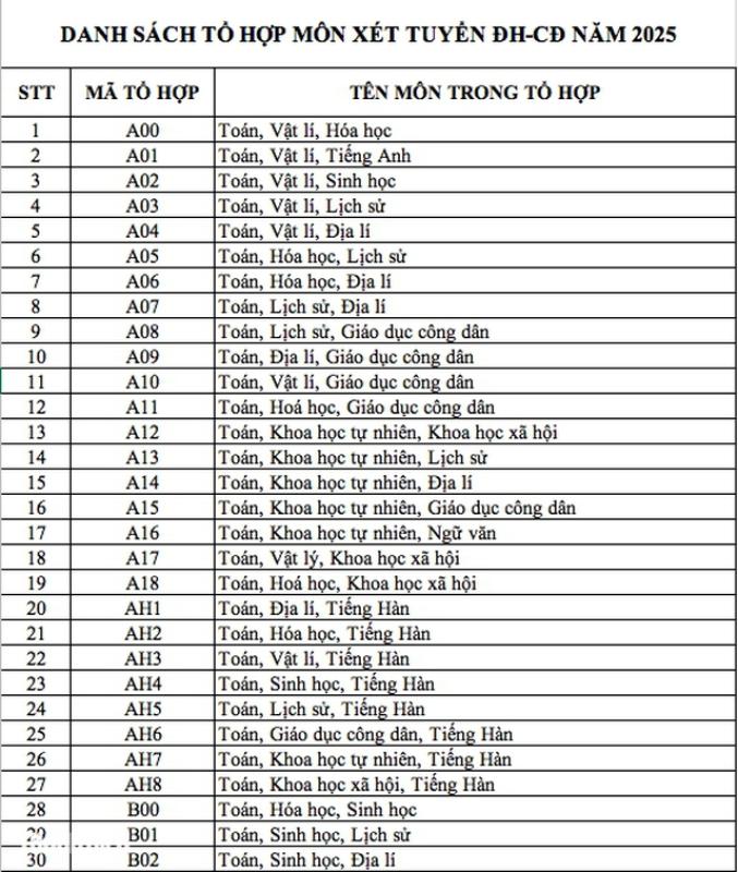 Danh sách 344 tổ hợp môn xét tuyển đại học, cao đẳng năm 2025 - Ảnh 1.