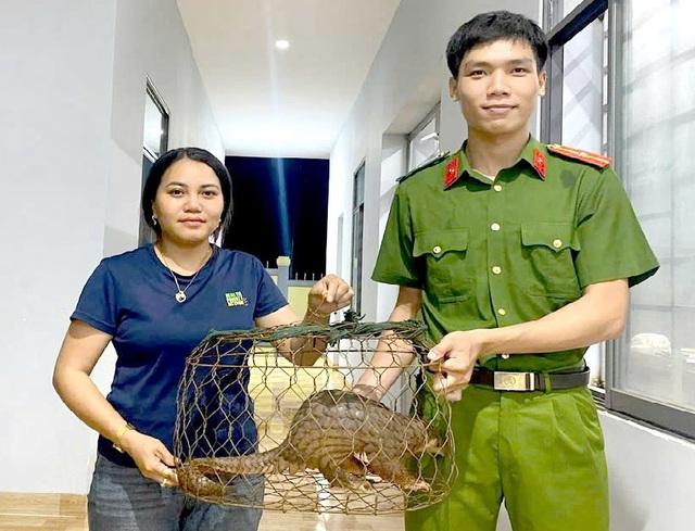 Thấy tê tê chạy ngang cửa nhà, người phụ nữ bắt lại giao nộp công an - Ảnh 1.