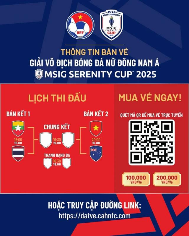 Lịch thi đấu AFF Cup nữ mới nhất: Việt Nam chạm trán Úc khi nào, vé bán ra sao?- Ảnh 1. Lịch thi đấu AFF Cup nữ mới nhất: Việt Nam chạm trán Úc khi nào, vé bán ra sao?- Ảnh 1.