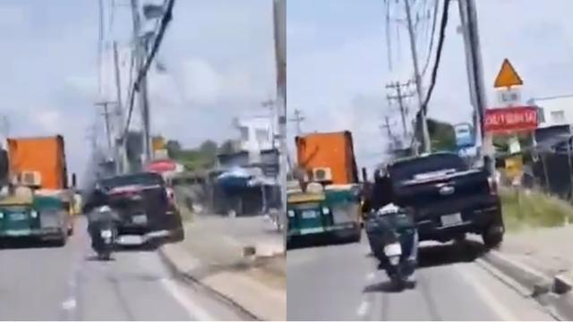 Clip xe bán tải leo vỉa hè gây bức xúc ở TP.HCM: CSGT xác minh - Ảnh 1.