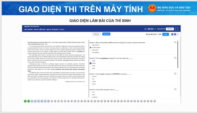 Giao diện bài thi tốt nghiệp THPT trên máy tính - Ảnh 3.