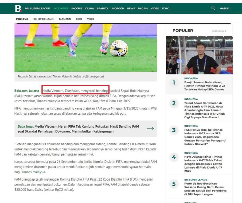 Báo Indonesia dẫn nguồn Thanh Niên đưa tin về phán quyết kháng cáo của FIFA đối với FAM- Ảnh 2.