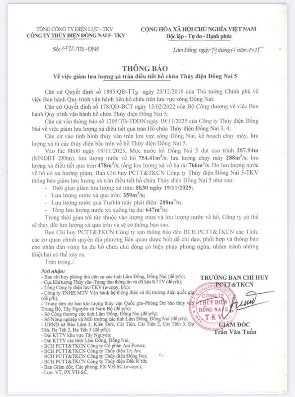 Thủy điện Đồng Nai 5 phản hồi khi xã nói 'không nhận được thông báo xả lũ'- Ảnh 3.