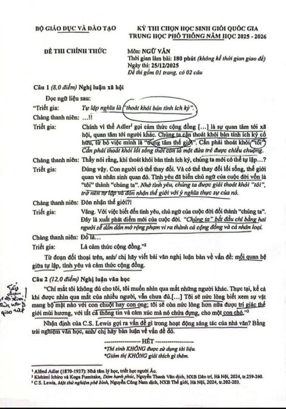 Đề thi văn học sinh giỏi THPT quốc gia: Tìm học sinh có tư duy vượt trội - Ảnh 2.