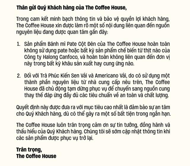 Vụ Công ty Đồ hộp Hạ Long: The Coffee House ra thông báo mới- Ảnh 1.