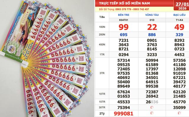 'Truy tìm' vé số 999999 trúng xổ số miền Nam ngày 27 tháng 1 đài Bến Tre - Ảnh 1.