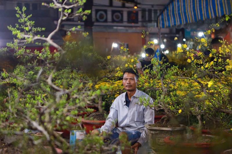 28 Tết: Anh Tuấn Ôm 110 chậu mai vàng chờ khách giữa phố thị TP . HCM - Ảnh 1.