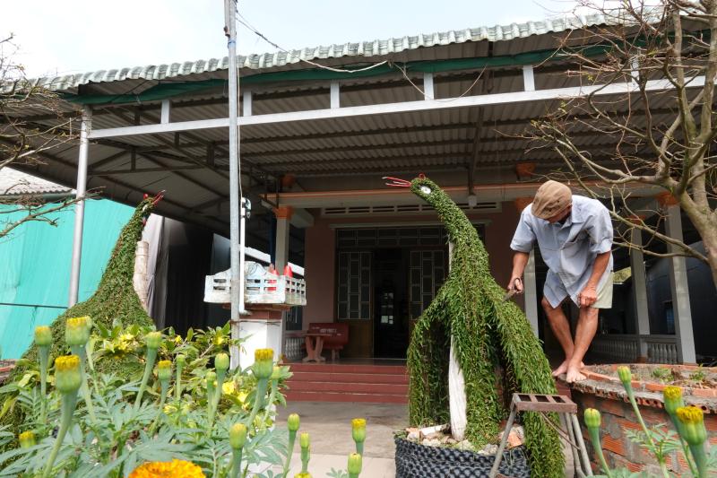 Lão nông miền Tây uốn cây thuốc nam thành kiểng thú, làm đẹp sân nhà ngày tết - Ảnh 1.