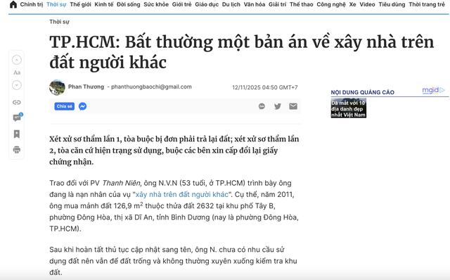 Phản hồi vụ 'bất thường một bản án về xây nhà trên đất người khác'  - Ảnh 1.