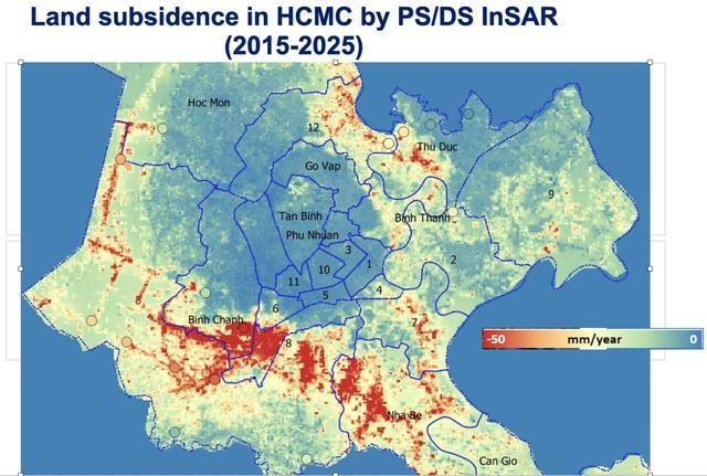 TP.HCM sụt lún không đều, có nơi 5 cm/năm: Khu vực nào 'đang chìm' nhanh nhất? - Ảnh 1.