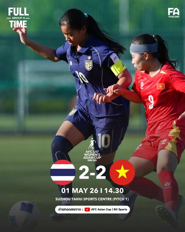 U.17 nữ Việt Nam hòa nghẹt thở U.17 nữ Thái Lan ở giải châu Á: Đấu Trung Quốc ngày nào?- Ảnh 1.