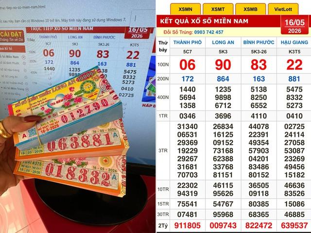 Xổ số miền Nam ngày 16 tháng 5: Khách 800 tờ đài Hậu Giang gây bất ngờ - Ảnh 1.