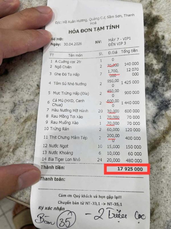 Làm rõ vụ hóa đơn 7 kg ghẹ đỏ giá hơn 12 triệu đồng ở Sầm Sơn- Ảnh 1.