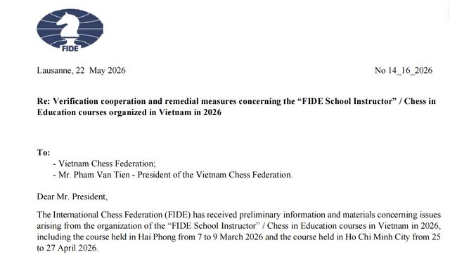 FIDE ‘tố’ Liên đoàn Cờ Việt Nam có dấu hiệu sai phạm tài chính: Cục TDTT Việt Nam yêu cầu nóng- Ảnh 1.