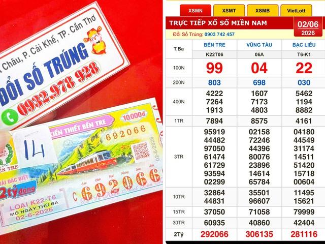 Xổ số miền Nam ngày 2 tháng 6: Vé có dãy số 79999 trúng đài Bạc Liêu - Ảnh 1.