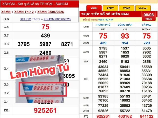 Xổ số miền Nam ngày 8 tháng 6: Trùng hợp vé trúng đài TP.HCM, Cà Mau - Ảnh 1.